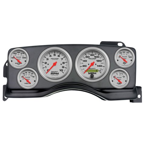 AutoMeter Ultra-Lite Instrument Clusters for 1990-1993 MUSTANG - 2927-13 Gauge Kit, Ultra-Lite, Analog, Silver Face, Speedometer, Tach, Oil, Water, Volt, Fuel, Black Numbers, Red Pointers, Black Panel, Ford, Kit