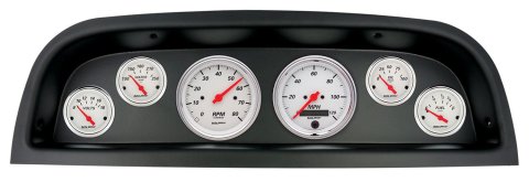 AutoMeter Arctic White Instrument Clusters 2103-03 Gauge Kit, Series, Analog, Speedometer, Tachometer, Oil, Water, Volts, Fuel, Black Numbers, Red Pointers, Black Panel, Chevy, Kit