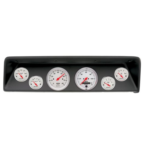 AutoMeter Arctic White Instrument Clusters for 1966-1967 CHEVY II - 2112-03 Gauge Kit, Series, Analog, Speedometer, Tach, Oil, Water, Volts, Fuel, Black Numbers, Red Pointers, Black Panel, Chevy, Kit