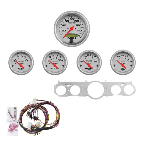 AutoMeter Ultra-Lite Instrument Clusters for 1965-1966 MUSTANG - 7035-UL Gauges, Cluster, Analog, Speedometer, Oil Pressure, Water Temperature, Fuel Level, White Face, Polished Gauge Panel, Ford, Kit