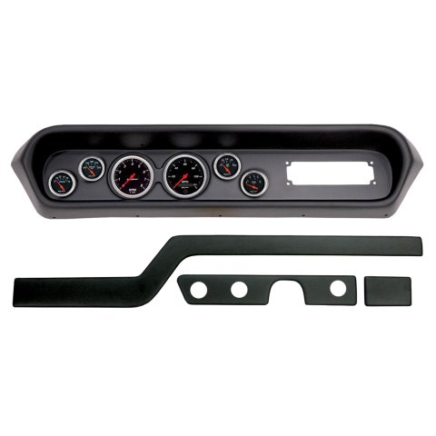 AutoMeter Designer Black Instrument Clusters for 1964-1965 GTO, LEMANS - 2108-06 Gauge Kit, Black, Analog, Speedometer, Tach, Oil, Water, Volts, Fuel, White Numbers, Red Pointers, Panel, Pontiac, Kit