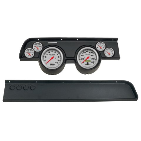 AutoMeter Ultra-Lite Instrument Clusters for 1967-1968 COUGAR - 2114-13 Gauge Kit, Ultra-Lite, Analog, Silver Face, Speedo, Tach, Oil, Water, Volts, Fuel, Black Numbers, Red Pointers, Black Panel, Mercury, No A/C, Kit