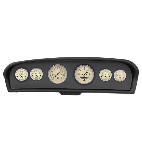 AutoMeter Antique Beige Instrument Clusters for 1961-1966 F-100, F-250, F-350 - 2144-02 Gauge Kit, Beige, Analog, Speedometer, Tach, Oil, Water, Volt, Fuel, Black Numbers and Pointers, Black Panel, Chevy, Kit