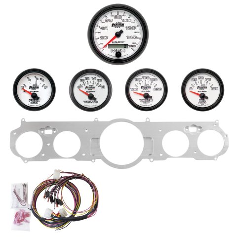 AutoMeter Phantom II Instrument Clusters for 1965-1966 MUSTANG - 7035-10 Gauge Kit, II, Analog, White Face, Speedometer, Oil, Water, Volt, Fuel, Silver Numbers, Red Pointers, Aluminum Panel, Chevy, Kit