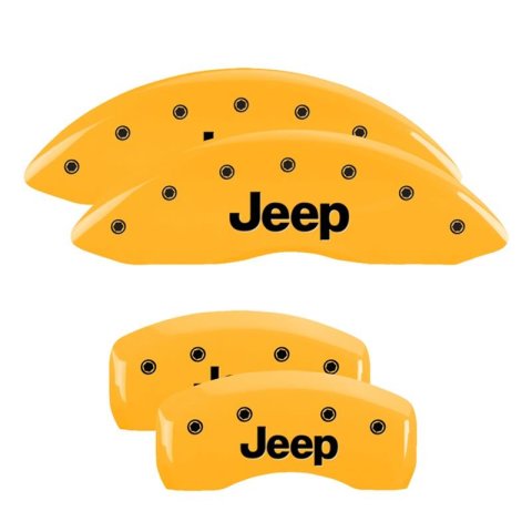 MGP Caliper Covers - Brake for 2020-2023 GLADIATOR 42021SJEPYL Set of 4 caliper covers, Engraved Front and Rear: JEEP, Yellow powder coat finish, black characters