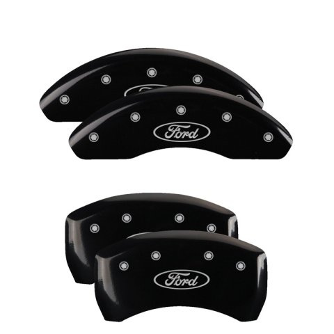 MGP Caliper Covers Brake 10260SFRDBK Set of 4 caliper covers, Engraved Front and Rear: Ford Oval Logo, Black powder coat finish, silver characters
