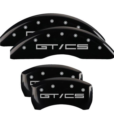 MGP Black Caliper Covers for 2015-2023 MUSTANG - 10201SGTCBK Set of 4 caliper covers, Engraved Front: GT/CS Egraved Rear: GT/CS, powder coat finish, silver characters