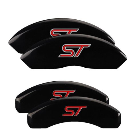 MGP Black Caliper Covers for 2020-2025 EXPLORER - 10254SST1BK Set of 4 caliper covers, Engraved Front and Rear: ST (No bolts), powder coat finish, silver characters