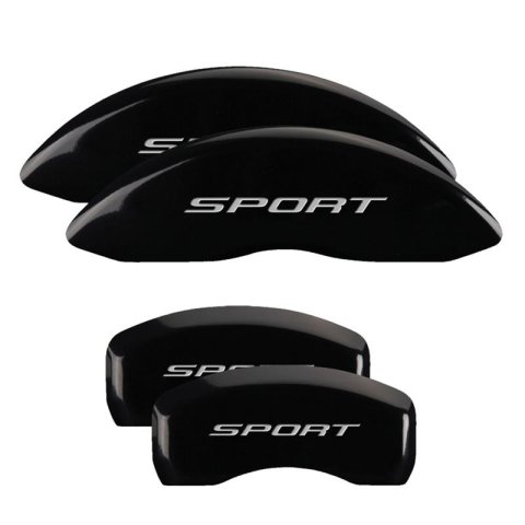 MGP Black Caliper Covers 10252SSP2BK Set of 4 caliper covers, Engraved Front and Rear: Sport (2015, No Bolts), powder coat finish, silver characters