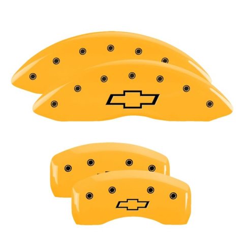 MGP Yellow Caliper Covers 14259SBOWYL Set of 4 caliper covers, Engraved Front and Rear: Bowtie, powder coat finish, black characters