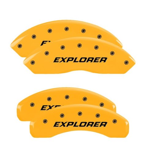 MGP Yellow Caliper Covers for 2020-2025 EXPLORER - 10252SEXPYL Set of 4 caliper covers, Engraved Front and Rear: Explorer (2011), powder coat finish, black characters