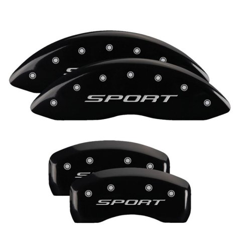 MGP Black Caliper Covers for 2020-2025 EXPLORER - 10252SSPTBK Set of 4 caliper covers, Engraved front and Rear: Sport (2015), powder coat finish, silver characters