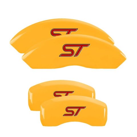 MGP Yellow Caliper Covers for 2020-2025 EXPLORER - 10252SST1YL Set of 4 caliper covers, Engraved Front and Rear: ST (No bolts), powder coat finish, black characters