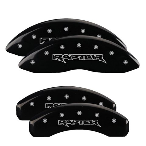 MGP Black Caliper Covers for 2020-2022 EXPEDITION, 2020 F-150 - 10239SRPTBK Set of 4 caliper covers, Engraved Front and Rear: Raptor, powder coat finish, silver characters