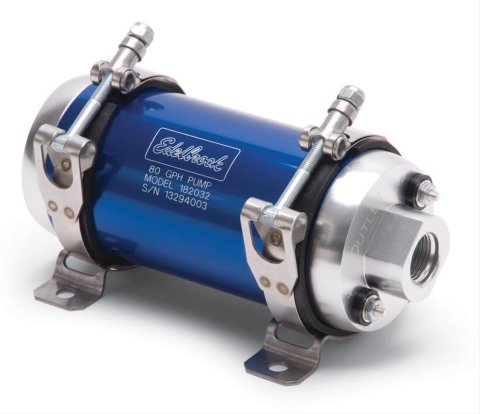 Edelbrock Quiet-Flo Electric Fuel Pumps 182032 Pump, Quiet-Flo, Electric, 45 psi, 80 gph, -10 AN O-Ring Female Threads Inlet/Outlet, Blue Anodized, Each