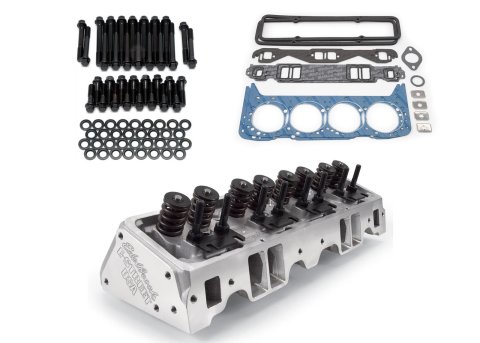 Edelbrock E-Street Cylinder Heads 2240 Heads, E-Street, Aluminum, Assembled, 64cc Chamber, 185cc Intake Runner, Head Bolts and Head Gasket Set Included, Chevy, Small Block, Kit thumbnail 1