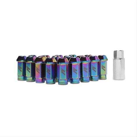 Mishimoto Aluminum Locking Lug Nuts MMLG-15-LOCKNC Nuts, Conical Seat, 12mm x 1.50 RH, 16 Standard Nuts, 4 Nuts, NeoChrome, Aluminum, Set of 20