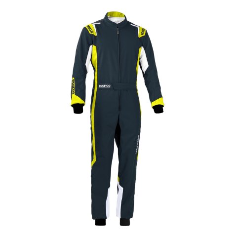 Sparco Thunder Karting Suits 002342GSGF3L Driving Suits, Suits, One-piece, 2 Layers, Polyester/Polyamide, Navy Blue/Yellow, CIK/FIA N2013.1 Rating, Men's Large, Each
