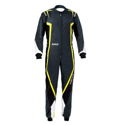Sparco Kerb Karting Suits 002341GNBG1S Driving Suits, Suits, One-piece, 2 Layers, Polyamide, Gray/Black/Yellow, CIK/FIA N2013.1 Rating, Men's Small, Each