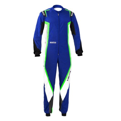 Sparco Kerb Karting Suits 002341BNBV2M Driving Suits, Suits, One-piece, 2 Layers, Polyamide, Blue/White/Green, CIK/FIA N2013.1 Rating, Men's Medium, Each