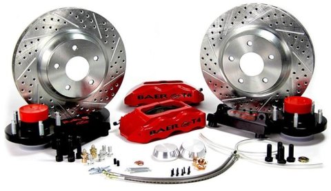 Baer Brakes Track4 Disc Brake Systems 4301512R Kit, Track4, Front, Cross-drilled/Slotted Rotors, 4-piston Red Powdercoated Calipers, Chevy, GMC, Kit thumbnail 1