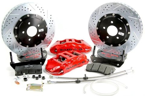 Baer Brakes Claw Extreme+ Disc Brake Systems 4142008R Kit, Extreme+, Rear, Cross-drilled/Slotted Rotors, 6-piston Red Powdercoated Calipers, Dodge, Kit