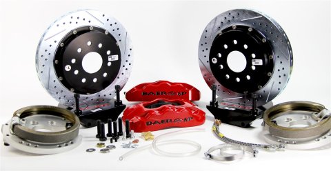 Baer Brakes Claw Pro+ Disc Brake Systems 4302436R Kit, Pro+, Rear, Cross-drilled/Slotted Rotors, 6-piston Red Powdercoated Calipers, Buick, Chevy, Oldsmobile, Pontiac, Kit
