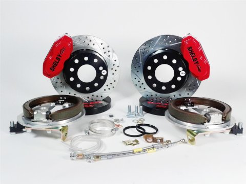 Baer Brakes SS4+ Disc Brake Systems 4262665R Kits, SS4 Plus Systems, Rear, Cross-drilled/Slotted Rotors, 4-piston Red Powdercoated Calipers, Ford 9 in., Big Ford Flange, Kit