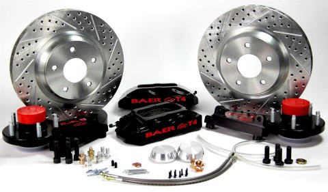 Baer Brakes Track4 Disc Brake Systems 4301513B Kit, Track4, Front, Cross-drilled/Slotted Rotors, 4-piston Black Powdercoated Calipers, Chevy, Kit