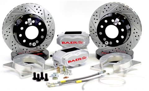 Baer Brakes SS4+ Disc Brake Systems 4262323C Kits, SS4 Plus, Rear, Cross-drilled/Slotted Rotors, Clear Powdercoat Calipers, GM 8.5/8.875 in. (12-bolt) Pass. Car, Small Ford Flange, Kit