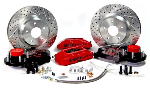 Baer Brakes Track4 Disc Brake Systems 4261301R Kits, Systems, Front, Cross-drilled/Slotted Rotors, 4-piston Red Powdercoated Calipers, Ford, Kit