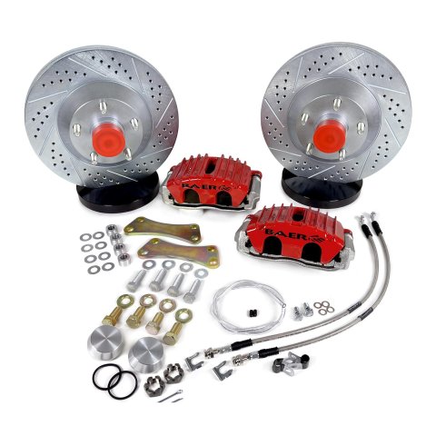Baer Brakes Classic Disc Brake Kits 4301681R Kit, Front, 5 x 5.00 in.Bolt Pattern, 2-Piston Caliper, Cross-Drilled/Slotted Rotor, Vented, Red Calipers, Kit