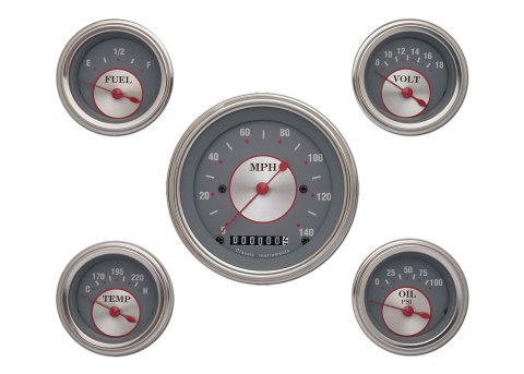Classic Instruments Silver Series Gauge Sets SS00SLF Set, Series, Analog, Electronic, Gray Face, Red Pointer, Polished Bezel, Kit