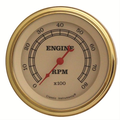 Classic Instruments Vintage Series Tachometers VT80GLF Gauge, Vintage, Tachometer, 0-8,000 rpm, 3 3/8 in., Cream Face, Analog, Electrical, Each