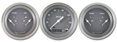 Classic Instruments SG Series Gauge Sets SG04SLF Gauges, SG, Speedometer, Water Temperature, Oil Pressure, Fuel Level, 3 3/8 in., Gray Face, Analog, Set of 3