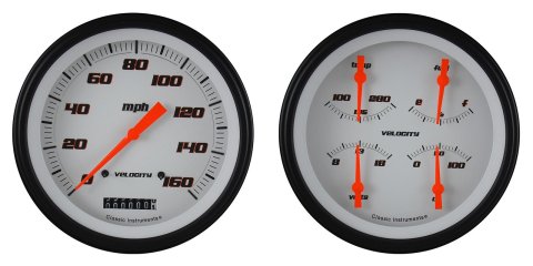 Classic Instruments 1947-53 Chevy Pickup Package Gauge Sets for 1947-1953 TRUCK - CT47VSW52 Gauges, Velocity Style, Speedometer, Water Temperature, Fuel Level, White Face, Analog, Chevy, GMC, Set