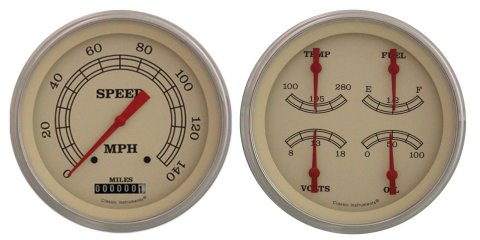 Classic Instruments Vintage Series Gauge Sets VT52SLC Set, Series, Analog, Electronic, Cream Face, Red Pointer, Polished Bezel, Kit