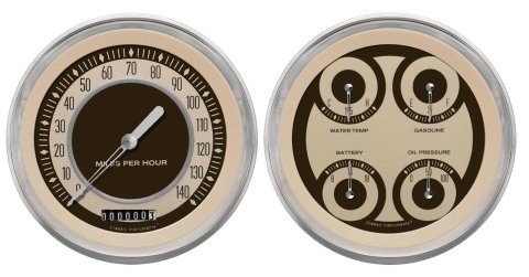 Classic Instruments 1947-53 Chevy Pickup Package Gauge Sets CT47NT52 Gauges, Nostalgia VT, Direct-Fit, Beige Face, Black Numbers, Analog, Chevy, GMC, Kit