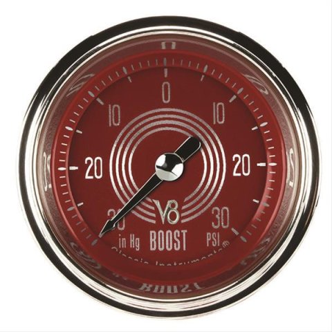Classic Instruments V8 Red Steelie Series Gauges V8RS141SHC Boost/Vacuum Gauge, RED STEELIE 2" BOOST/VAC ELECT, FULL SWEEP