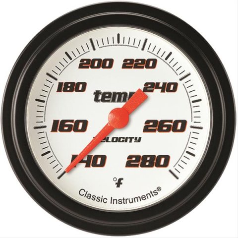 Classic Instruments Velocity Series Gauges VS326WBLF-08 Gauges, Series, Water Temperature, 140-280 degrees F, Analog, Electrical, 2 5/8 in., White Face, Black Numbers, 1/2 in. NPT Thread, Each