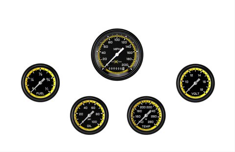 Classic Instruments Auto Cross Yellow Series Gauge Sets AX300YBLF Set, Performance AutoCross, AutoCross Yellow, 5-Gauge Set, 3 3/8 in. Speedo, 2 5/8 in. Secondary Gauges, Black/Yellow Face, Set