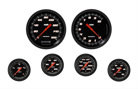 Classic Instruments Velocity Series Gauge Sets VS351BBLF Gauges, Series, Speedometer, Tachometer, Water Temperature, Oil Pressure, Fuel Level, Volt, Black Face, Analog, Set of 6