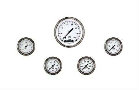 Classic Instruments White Hot Series Gauge Sets WH100SLF Gauges, Series, Speedometer, Water Temperature, Oil Pressure, Fuel Level, Volt, Face, Analog, Set of 5
