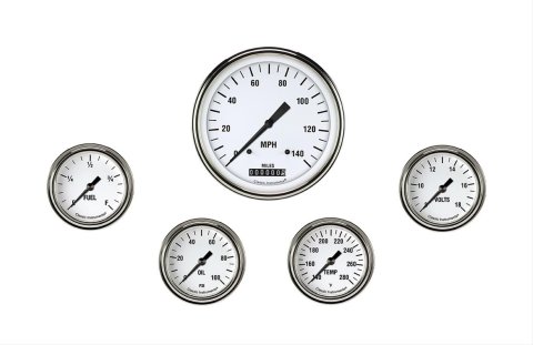 Classic Instruments White Hot Series Gauge Sets WH354SLF Gauges, Series, Speedometer, Water Temperature, Oil Pressure, Fuel Level, Volt, Face, Analog, Set of 5