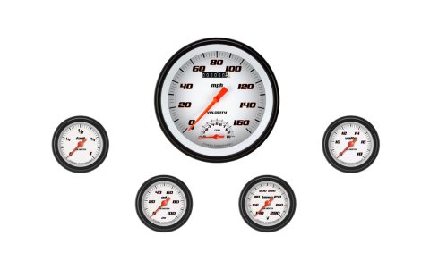 Classic Instruments Velocity White Series Gauge Sets VS165WBLF Set, 4 5/8 in. Tachometer, Speedometer, 2 1/8 in. Fuel, Oil, Temp, Volts, Set of 5