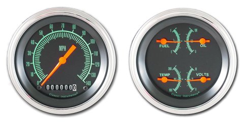 Classic Instruments G-Stock Series Gauge Sets GS02SLF Gauges, Series, Analog, Electronic, Black Face, Red Pointer, Polished Bezel, Flat Lens, Kit
