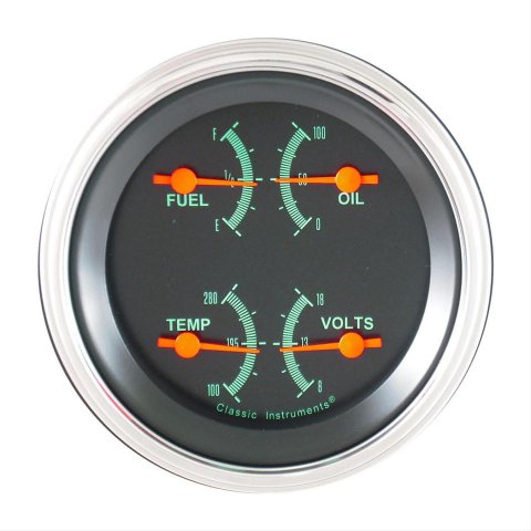 Classic Instruments G-Stock Series Gauge Sets GS76SLC Gauge, G-Stock, Quad, Water Temperature, Oil Pressure, Fuel Level, 3 3/8 in., Black Face, Analog, Each
