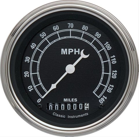 Classic Instruments Traditional Series Speedometers TR55SLF Speedometer, Series, 3 3/8 in. Diameter, 0-140 mph, Analog, Electrical, Flat Face, Each