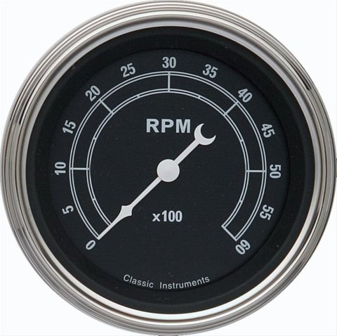 Classic Instruments Traditional Series Tachometers TR60SLC Gauge, Series, Tachometer, 0-8,000 rpm, 3 3/8 in., Black Face, Analog, Electrical, Each