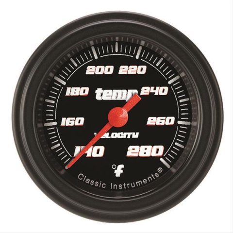 Classic Instruments Velocity Series Gauges VS126BBLF-08 Gauge, Black Series, Water Temperature, 140-280 Degrees F, 2 1/8 in., Analog, Electrical, Each